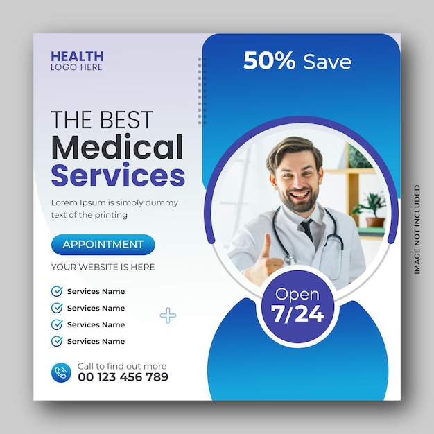 PSD Медицинский медицинский баннер в социальных сетях или квадратный флаер для дизайна поста в instagram