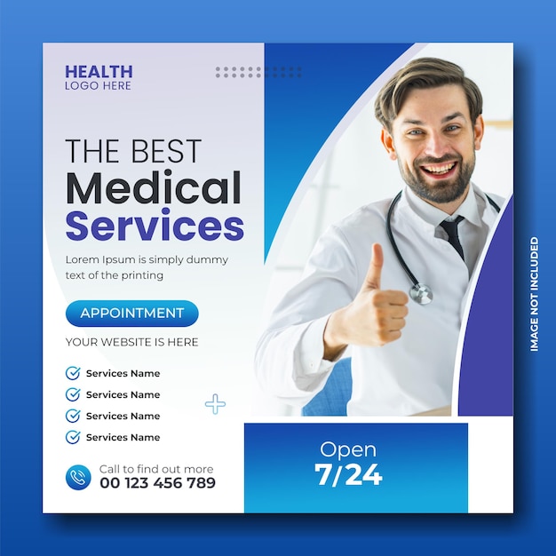 Healthcare medical social media banner or square flyer for instagram post design