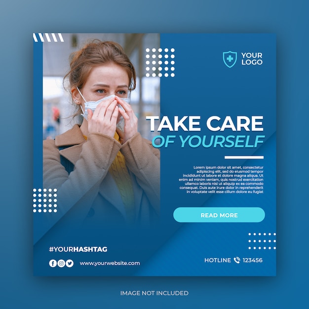 Healthcare prevention banner or square flyer for social media post template