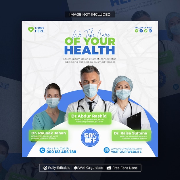 PSD healthcare prevention instagram post or square flyer for social media post template