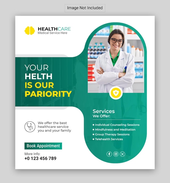 Healthcare social media post and web banner template