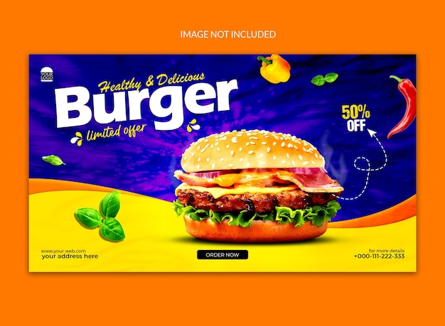 健康的でおいしいハンバーガーのウェブ バナー ポスト。