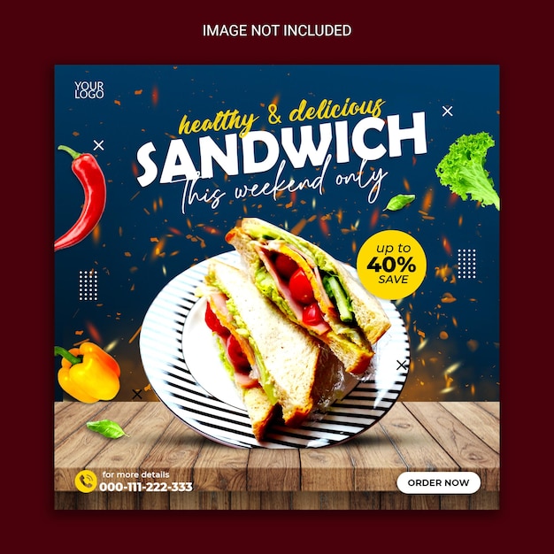 건강하고 맛있는 샌드위치 소셜 미디어 게시물.