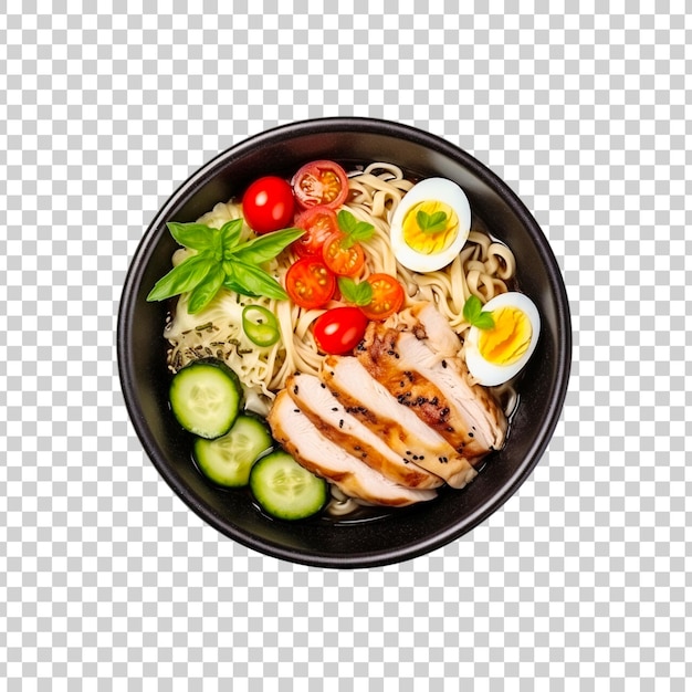 Healthy breakfast with vegetables egg meat and tomato on a plate on a transparent background