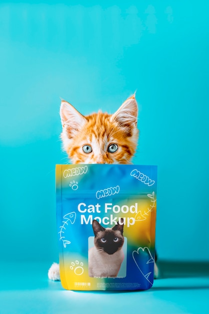 健康的な猫の食料のモックアップ