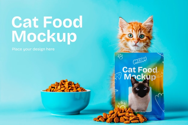 健康的な猫の食料のモックアップ