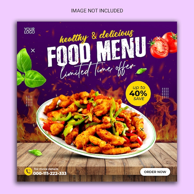 Healthy and delicious food menu social media banner design.