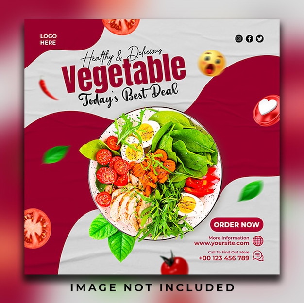 Рекламный баннер в социальных сетях health delicious vegetable и шаблон оформления поста в instagram