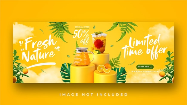 Modello di banner di copertina di facebook per promozione di menu di bevande salutari