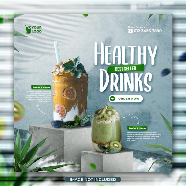 PSD healthy drinks menu social media post or banner template