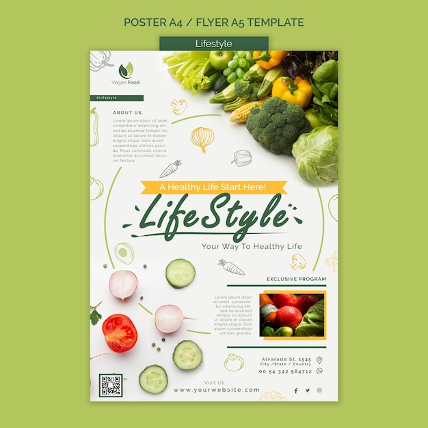 PSD healthy eating lifestyle poster template