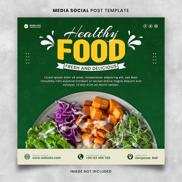 PSD Шаблон поста в социальных сетях о здоровом питании и меню ресторана square