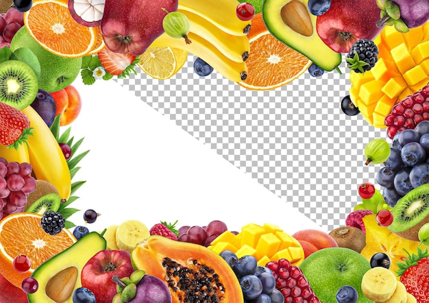 건강 식품 배너, 신선한 과일로 만든 프레임
