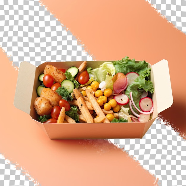 PSD healthy food delivery in takeaway box on a transparent background