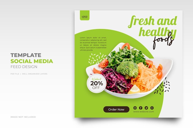Healthy food and Healthy lifestyle Restaurant Instagram post design template or Food banner