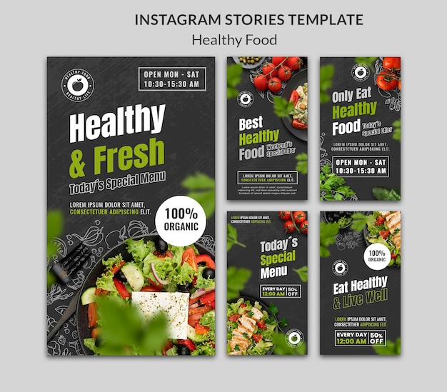 PSD modello di progettazione di storie di instagram di cibo sano