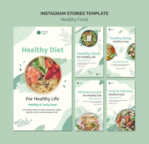 PSD modello di progettazione di storie di instagram di cibo sano