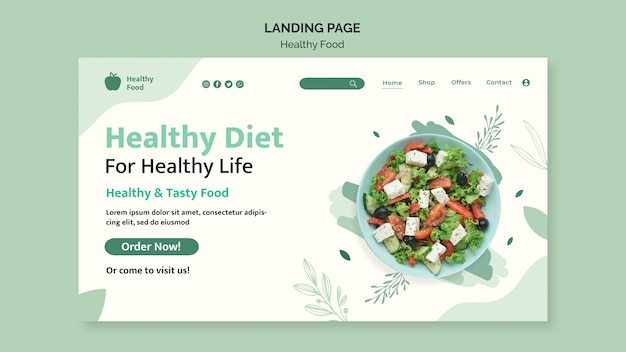 Healthy food landing page design template