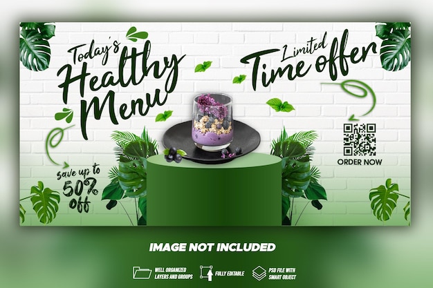 Healthy food menu promotion facebook coer banner template