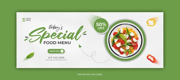 Copertina di facebook di promozione del menu di cibo sano o modello di banner web per social media