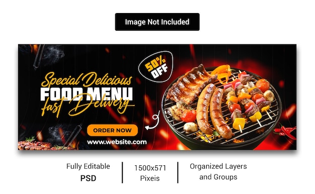 PSD promozione del menu di cibo sano e design del modello di banner di copertina di facebook sui social media