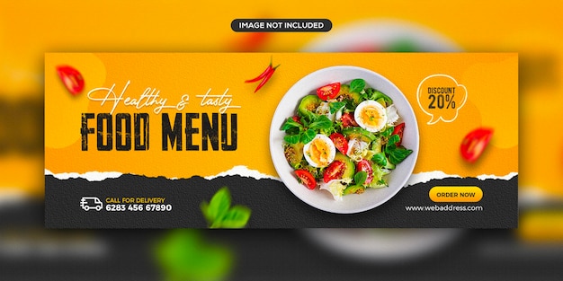 Modello di banner di copertina di facebook di social media di promozione del menu di cibo sano