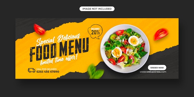 Promozione del menu di cibo sano e modello di banner di copertina di facebook sui social media