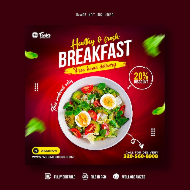 Healthy food menu promotion social media post banner template