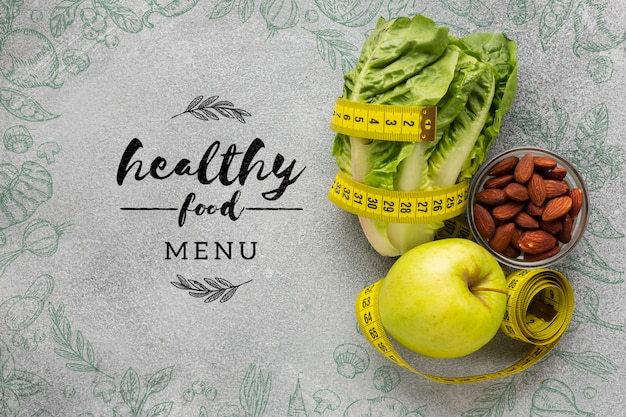 Healthy food menu text with veggies