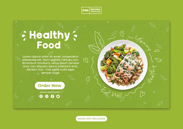 Webバナーテンプレートとソーシャルメディアの健康食品メニュー
