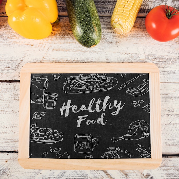 Healthy food mockup with slate