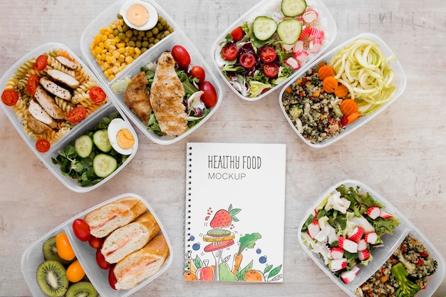 PSD healthy food and notebook mock-up