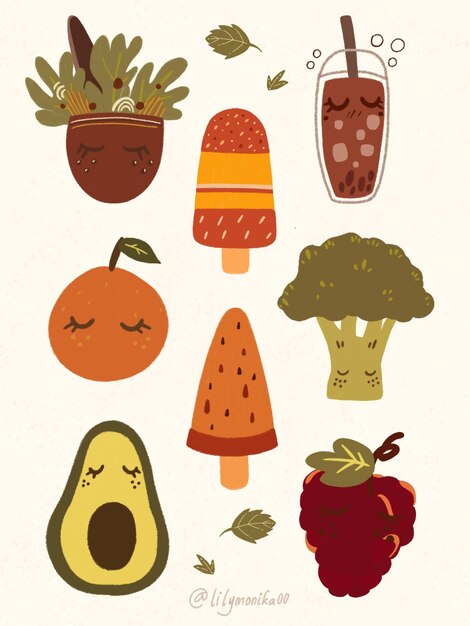 PSD healthy food pattern illustration set