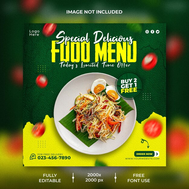 Modello di banner post instagram di social media per la promozione di cibo sano