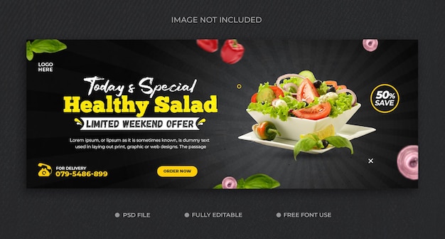 PSD healthy food recipe promotion facebook  cover and web banner template premium