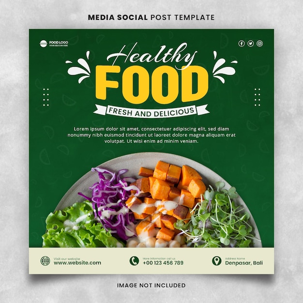 PSD healthy food and restaurant menu social media post template square