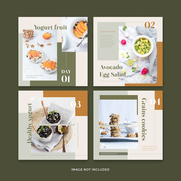 Healthy food restaurants banner social media post template collection