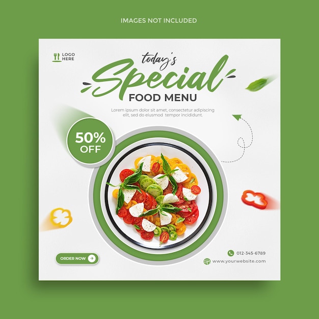 Healthy food social media post banner and square instagram promotion flyer template