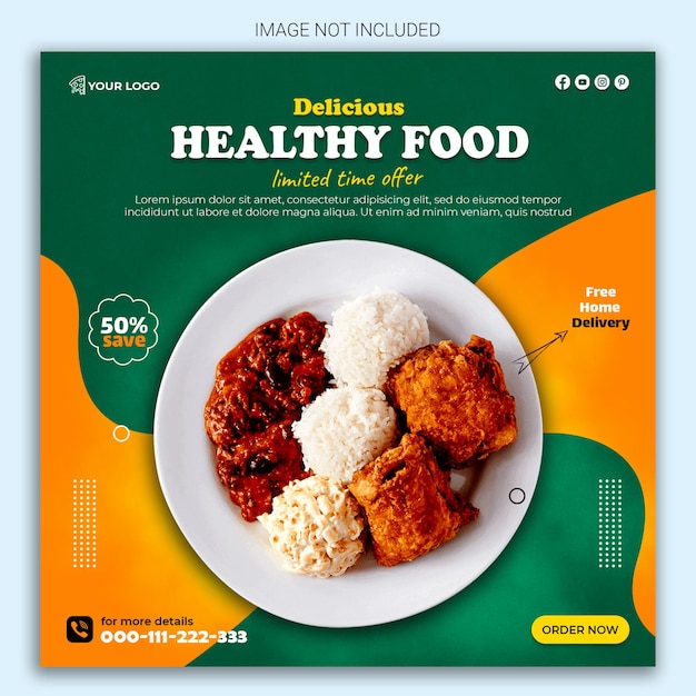 건강 식품 소셜 미디어 템플릿 디자인