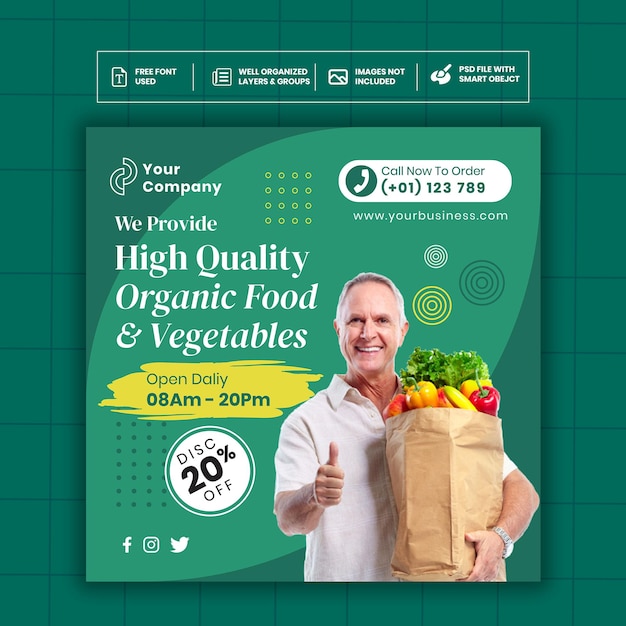 PSD healthy food social media template