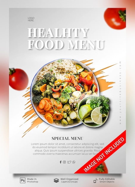 PSD healthy food special menu restaurant for promotion poster banner template