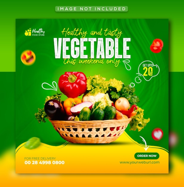 PSD 健康食品野菜と食料品ソーシャルメディアinstagramの投稿とウェブバナーテンプレートプレミアムpsd