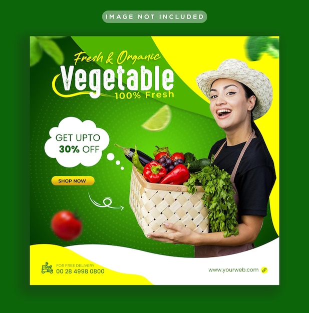 PSD healthy food vegetable and grocery social media instagram post and web banner template