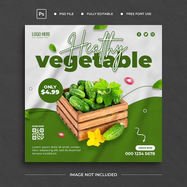 Modello di post di facebook e instagram per la promozione di verdure alimentari sane