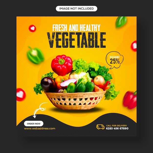 PSD healthy food and vegetable social media and instagram post banner template