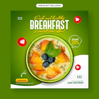 Social media di cibo e verdura sani e modello di banner post su instagram