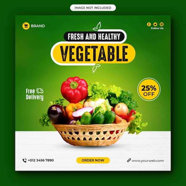 Modello di post sui social media di cibo e verdure sani