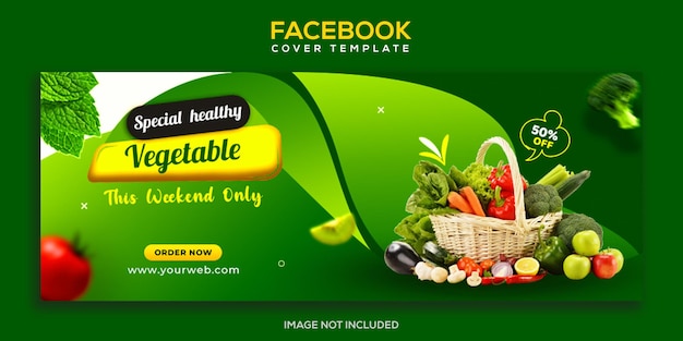 Copertina di facebook per alimenti freschi e sani, verdura e generi alimentari, e modello di banner web