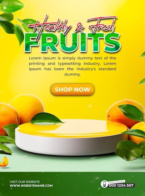 PSD healthy and fresh fruits for social media post flyer template background