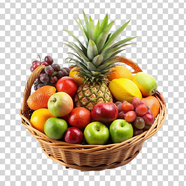 PSD healthy fresh mix fruit basket isolated on transparent background